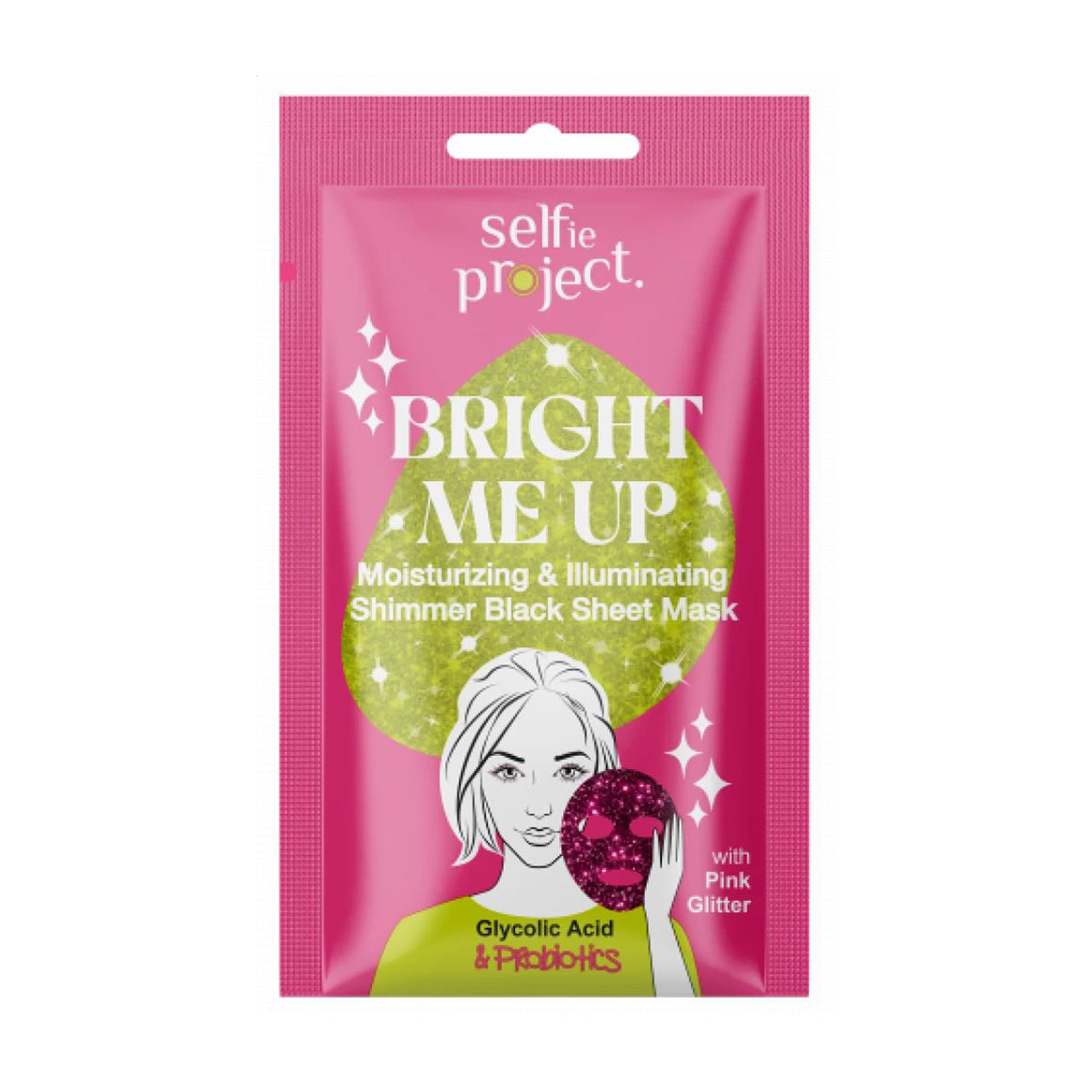 Зволожувальна та освітлювальна тканинна маска для обличчя Selfie Project Bright Me Up Moisturizing &amp; Illuminating Shimmer Black Sheet Mask, 1 шт